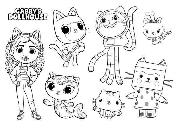 Gabby's Poppenhuis Groep coloring page for children