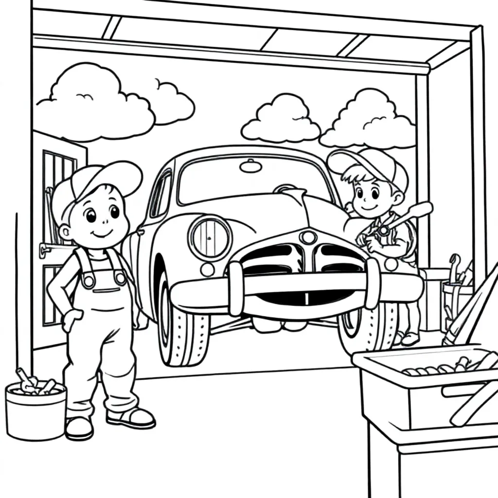 Garage coloring page for children