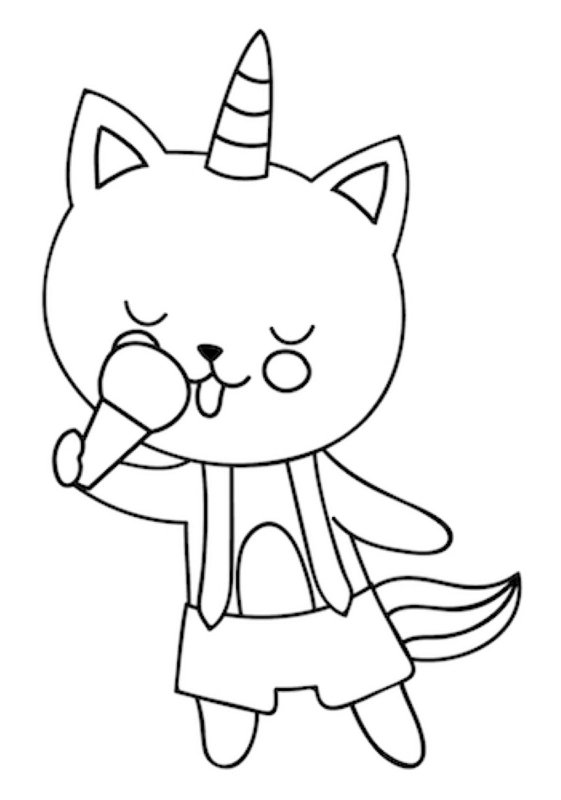 Gato Comiendo Helado coloring page for children