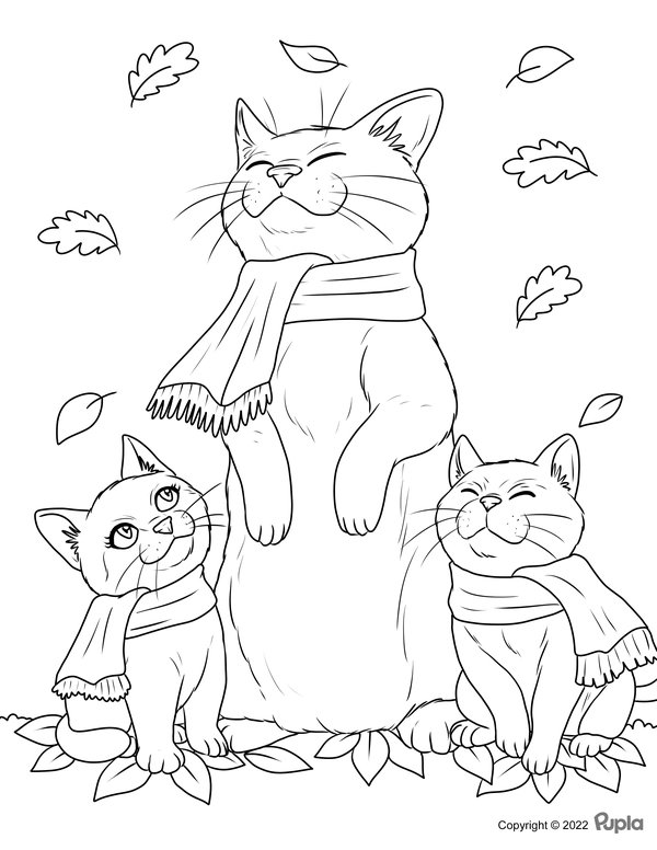 Gatos Monos Con Bufanda Otono coloring page for children