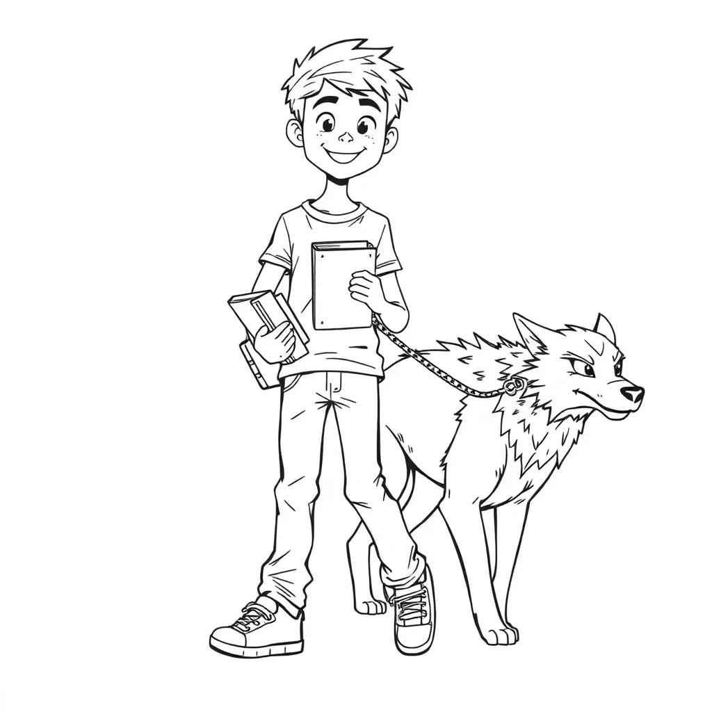 Gekleurde Jongen Van 16 Gympen Spijkerbroek Boek In De En... coloring page for children