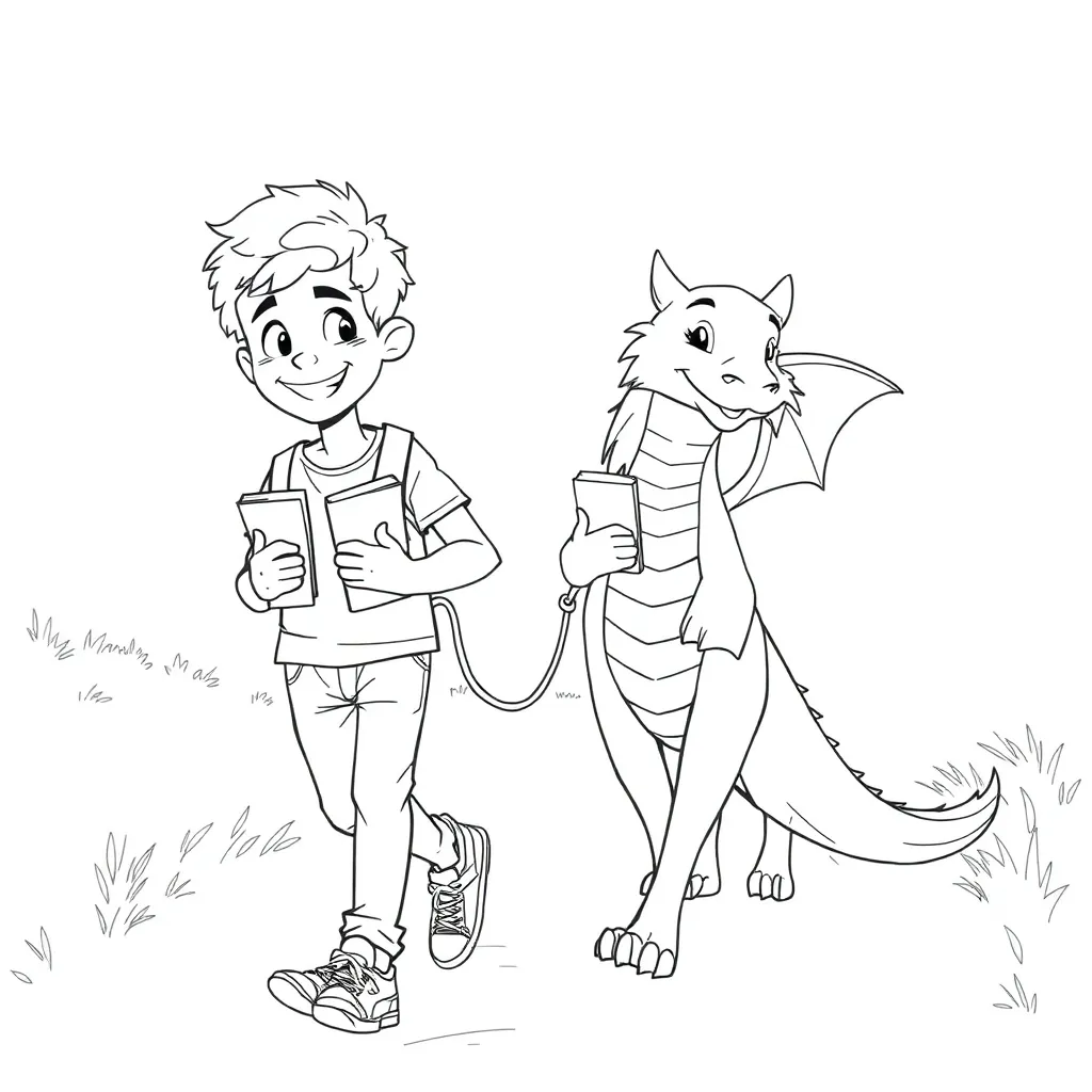 Gekleurde Jongen Van 16 Gympen Spijkerbroek Boek In De En... coloring page for children