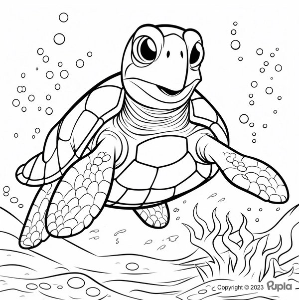 Gelukkige Schildpad Zwemmend Onder Water coloring page for children