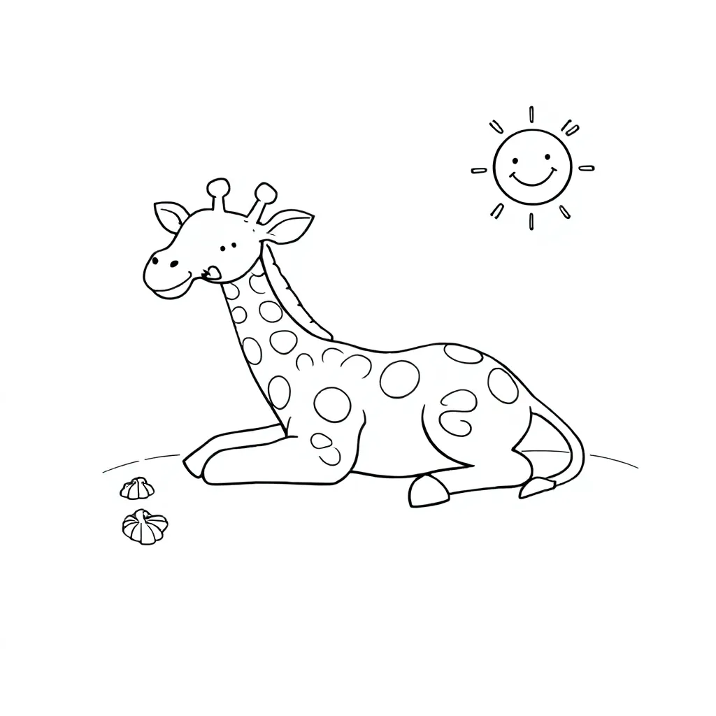Giraf Met Een Korte Nek Liggend Op Het Strand coloring page for children