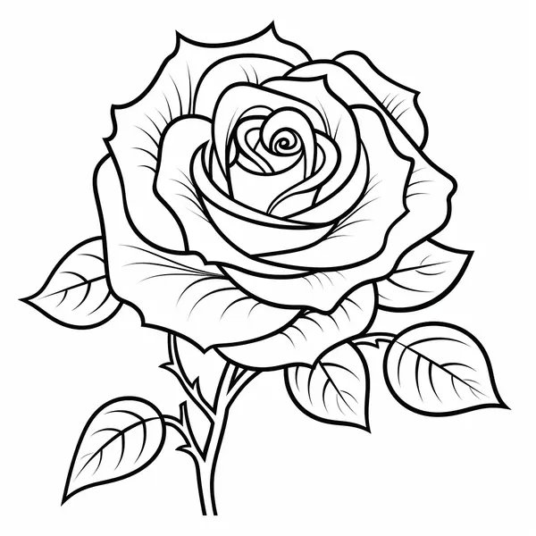 Grande Rose Avec De Nombreuses Feuilles coloring page for children