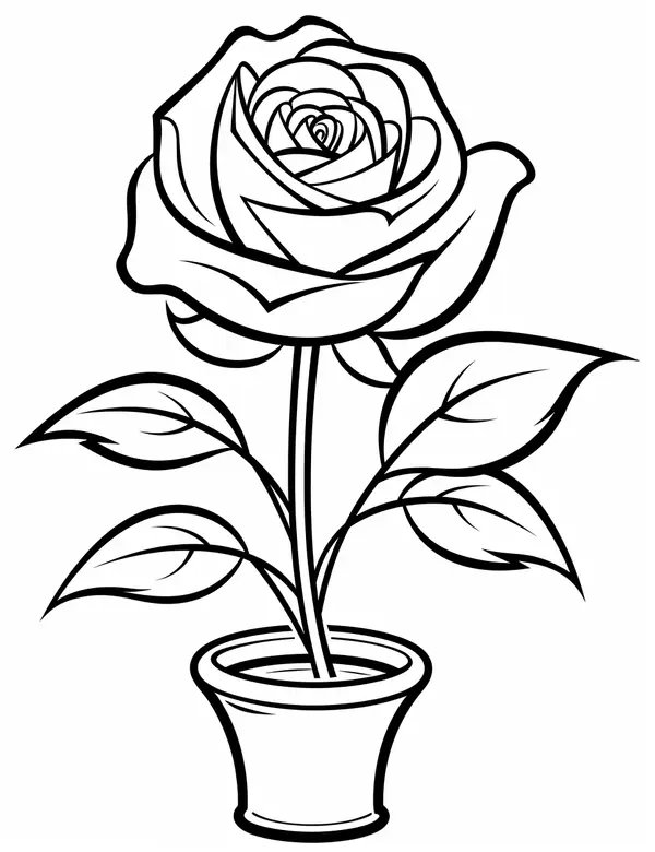 Große Rose im Kleinen Topf coloring page for children