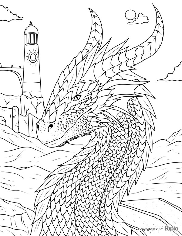 Gros plan sur le dragon coloring page for children