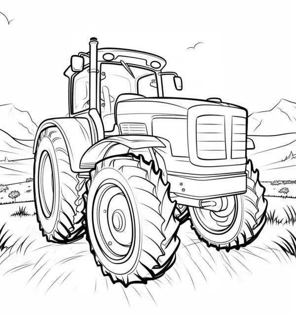 Grosser Traktor Auf Einem Feld coloring page for children