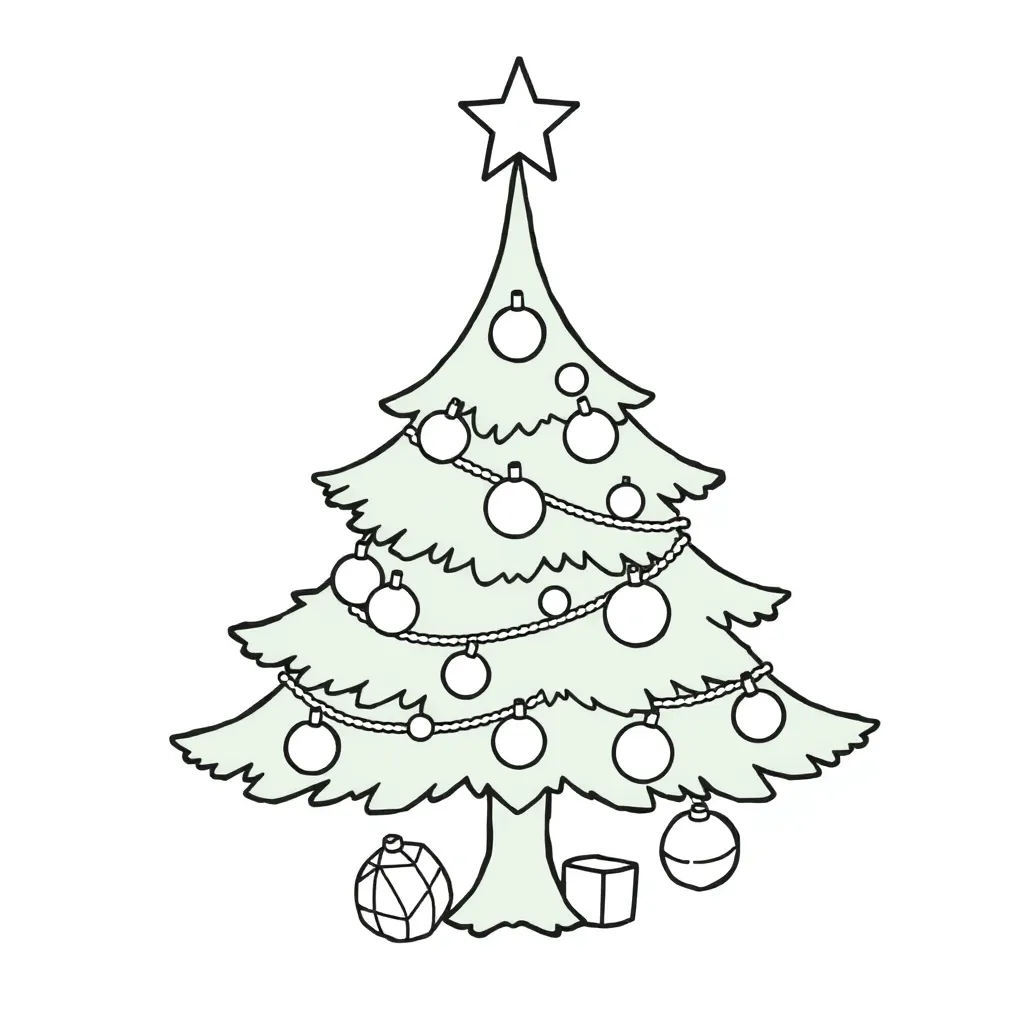 Grote Kerstboom Ballen Cadeaus Feestelijk Winterseizoen coloring page for children