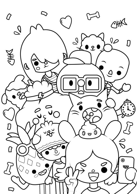 Grupo de personajes de Toca Boca coloring page for children