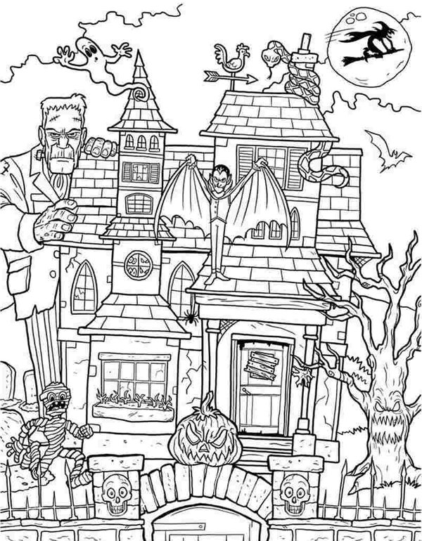Gruseliges Halloween Haus coloring page for children
