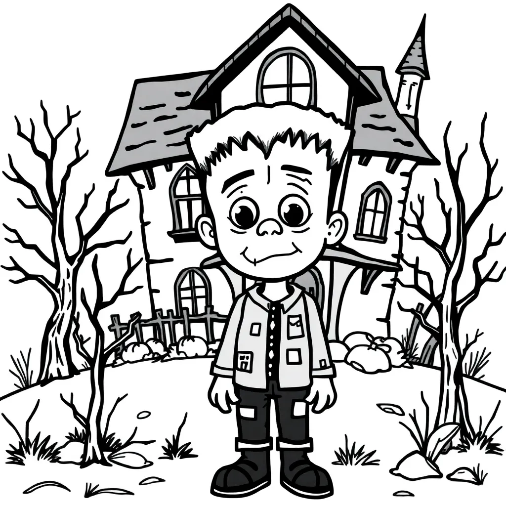 Halloween Frankenstein Griezelig Cartoon Kinderen coloring page for children