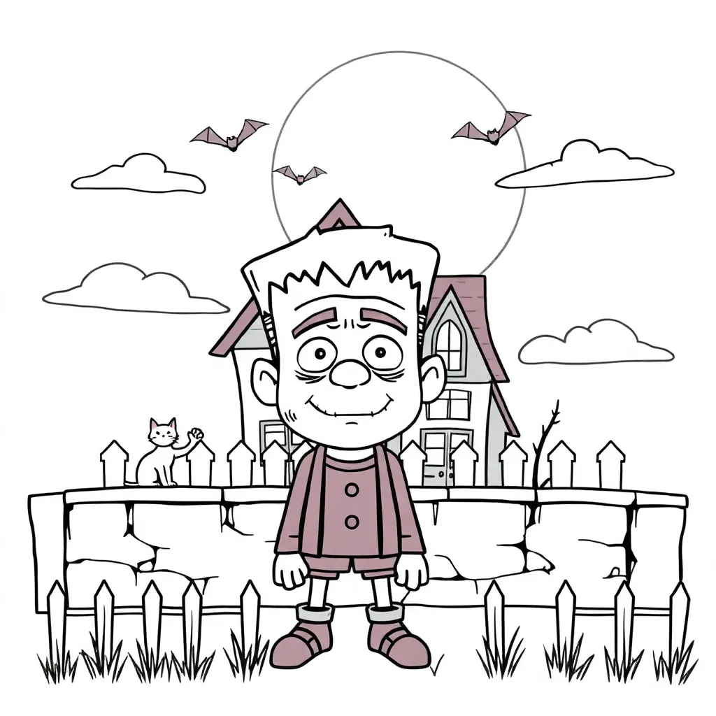 Free Halloween Coloring Pages: Frankenstein Monster, Haunted House, Bats