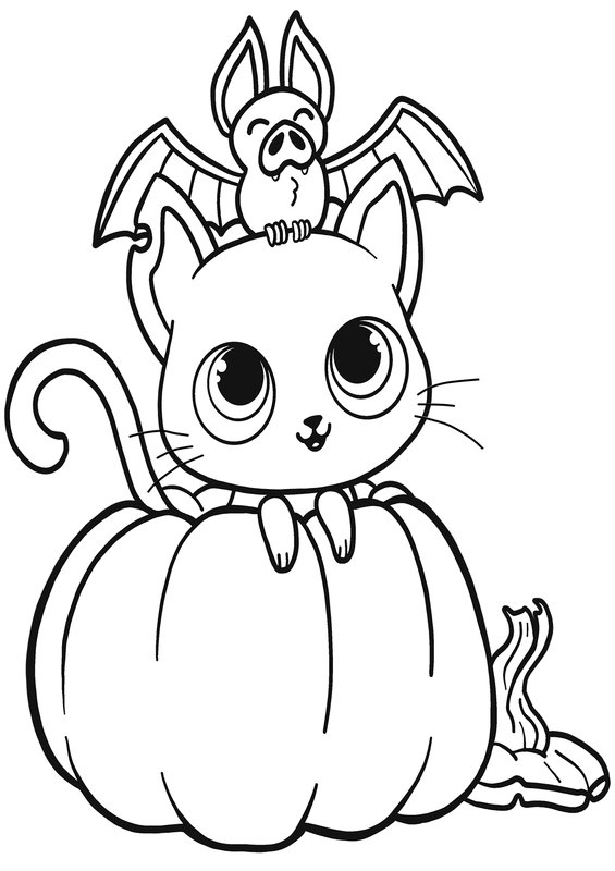 Halloween Gato Murcielago Y Calabaza coloring page for children