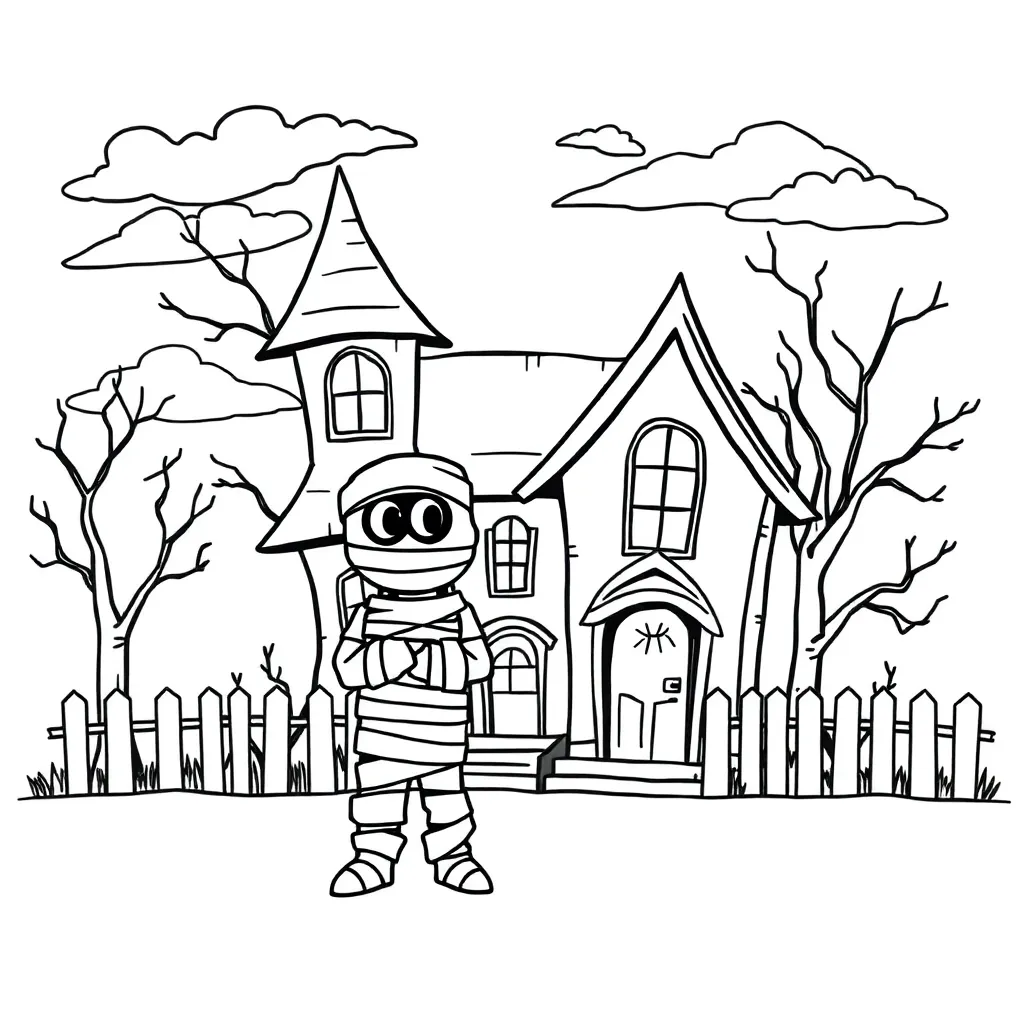 Halloween Griezelig Mummy Spookhuis Cartoonachtig coloring page for children