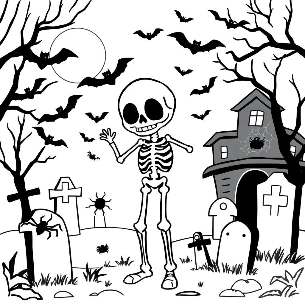 Halloween Griezelig Skelet Spinnen Herfst coloring page for children