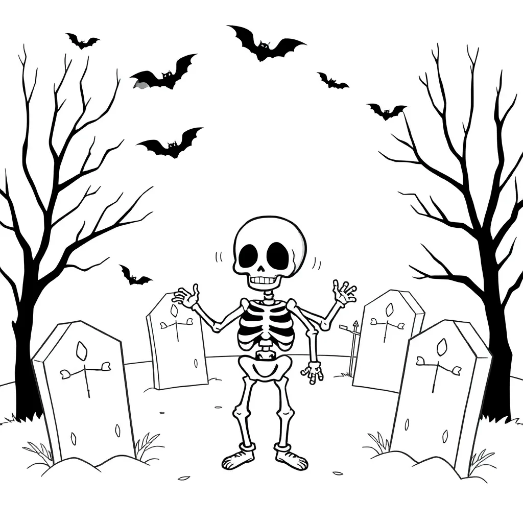 Halloween Griezelig Skelet Spinnenwebben Creatief coloring page for children
