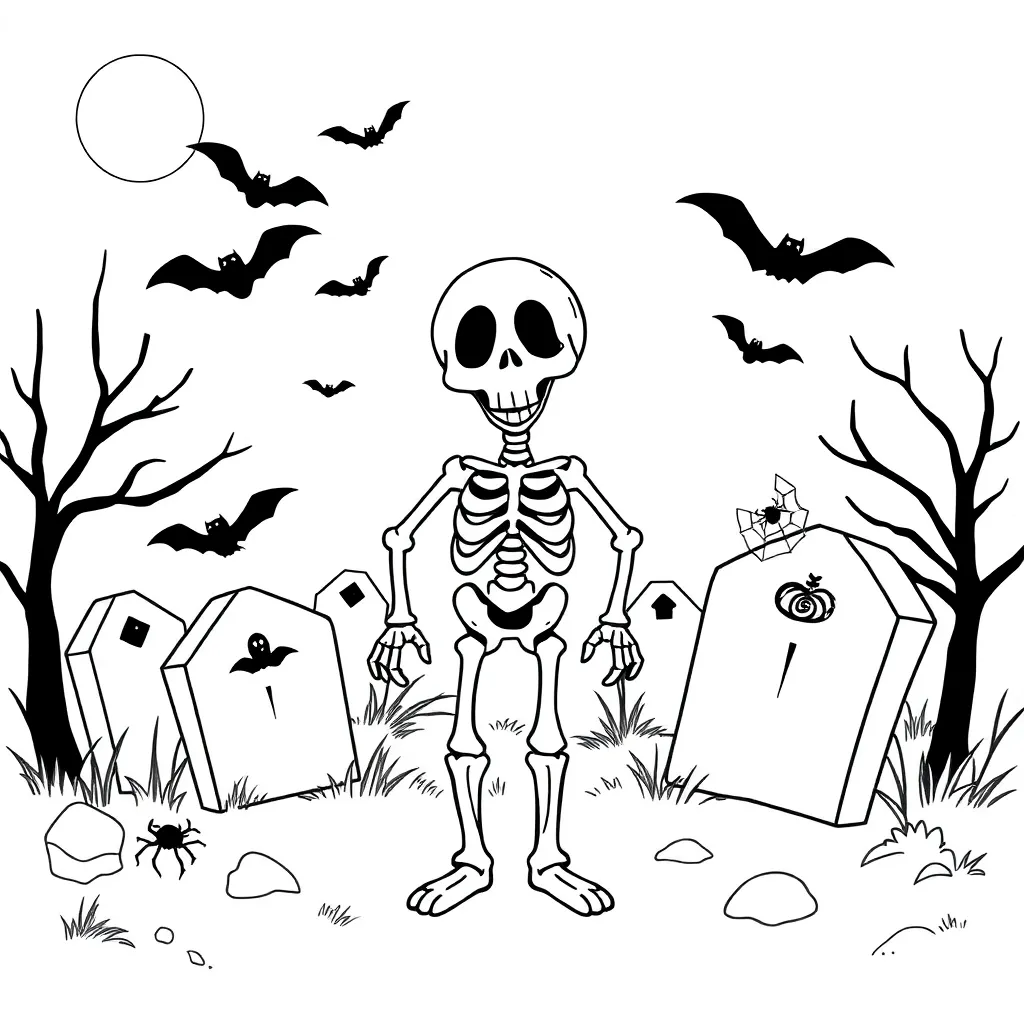 Halloween Griezelig Skelet Spinnenwebben Herfst coloring page for children