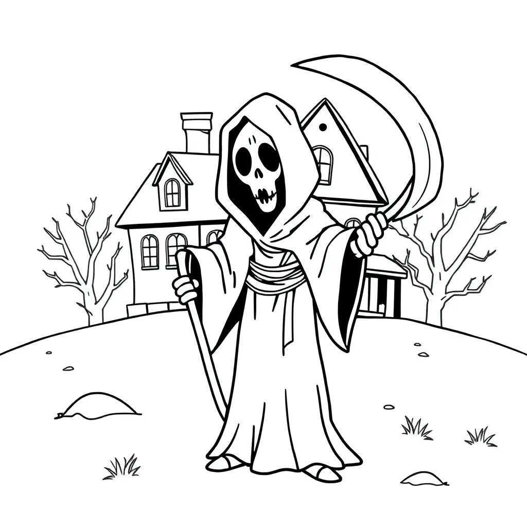Halloween Grim Reaper Spookhuis Cartoonesk Griezelig coloring page for children