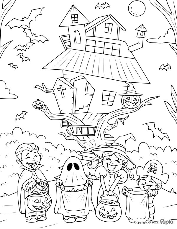 Halloween Haus Mit Halloween Figuren coloring page for children