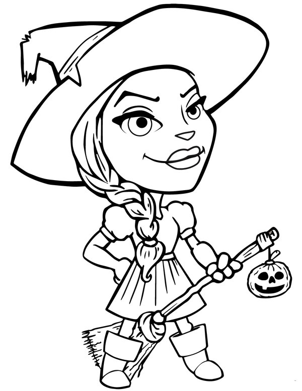 Halloween Hermosa Bruja En La Escoba coloring page for children