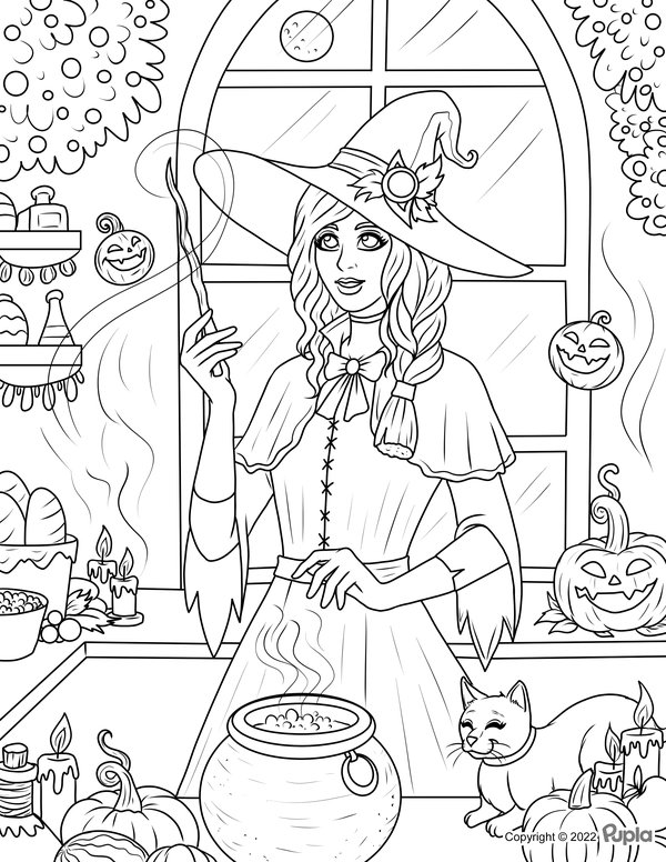 Halloween Hexe Mit Wasserkocher coloring page for children