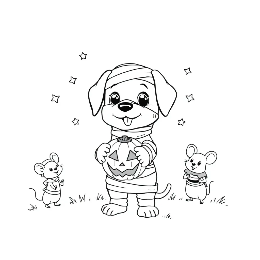 Halloween Hond Mummie Muizen Pompoen coloring page for children