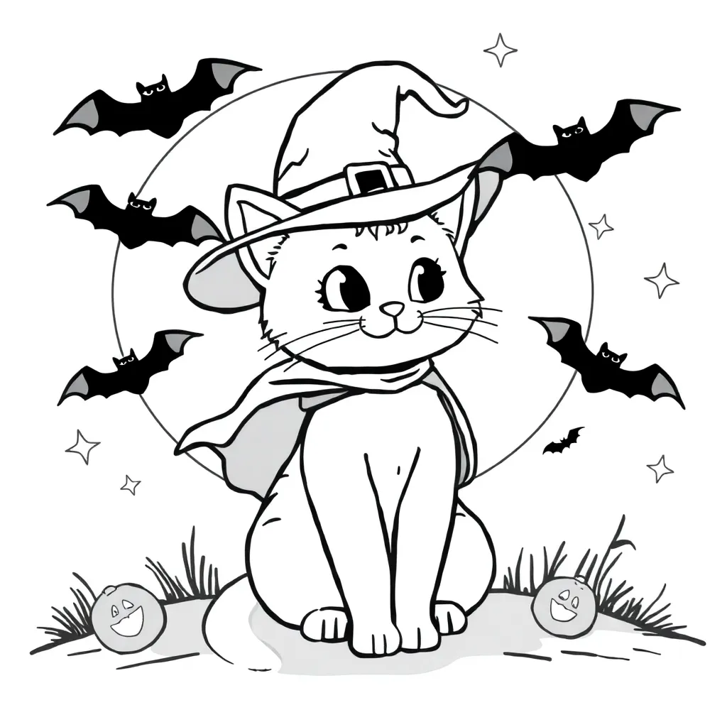 Halloween Kat Heks Betoverend Spookachtig coloring page for children