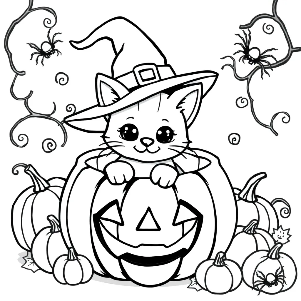 Halloween Kat Pompoen Griezelig Betoverend coloring page for children