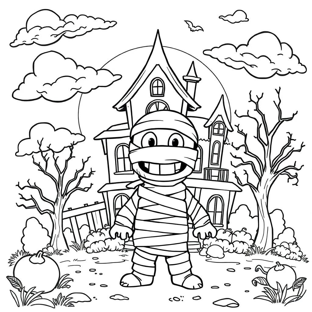Halloween Mummie Spookhuis Griezelig Avontuur coloring page for children