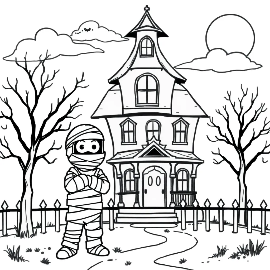 Halloween Mummy Spookhuis Cartoonachtig Griezelig coloring page for children