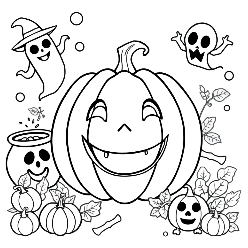 Halloween Pompoen Geest Schedel Cartoonachtig coloring page for children