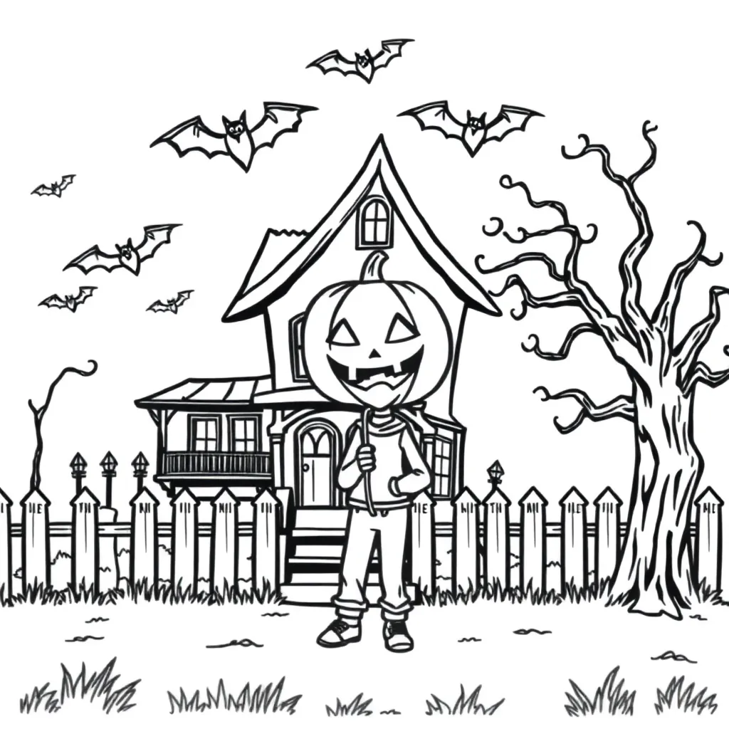 Halloween Pompoen Spookhuis Vleermuizen Griezelig coloring page for children