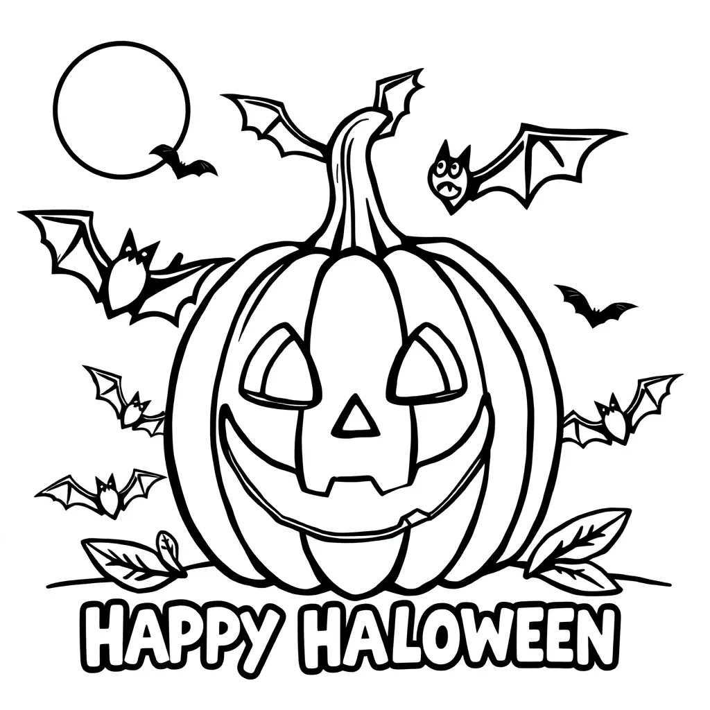 Halloween Pompoen Vleermuizen Griezelfeest Cartoonstijl coloring page for children