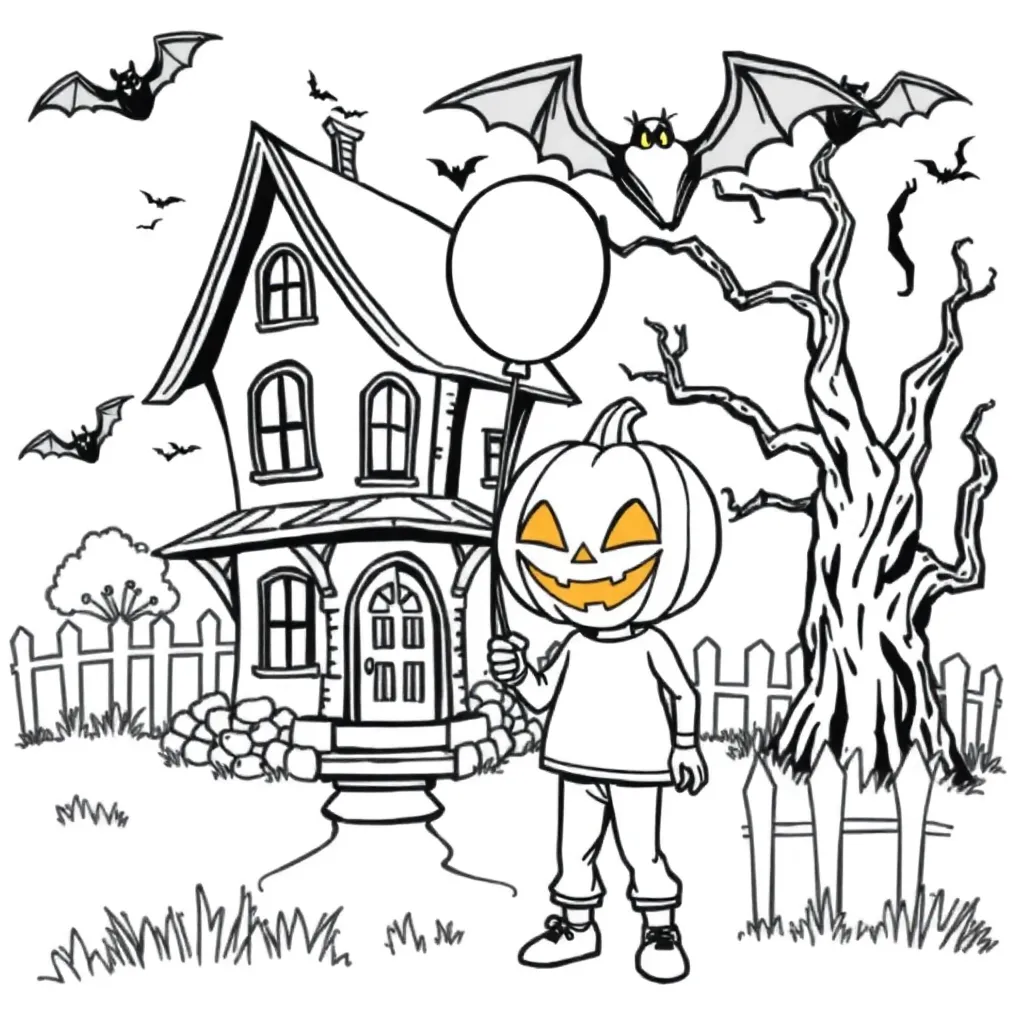 Halloween Pompoenenhoofd Spookhuis Vleermuizen Griezelig coloring page for children