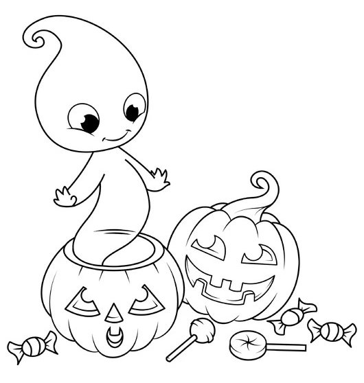 Halloween Pumkins Little Ghost coloring page for children