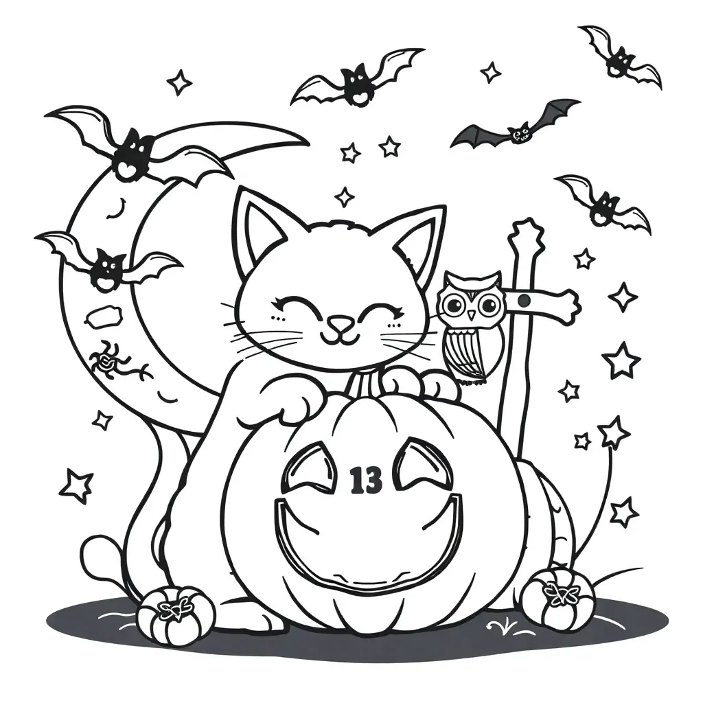 Halloween Spookachtig Griezelig Kat Pompoen coloring page for children