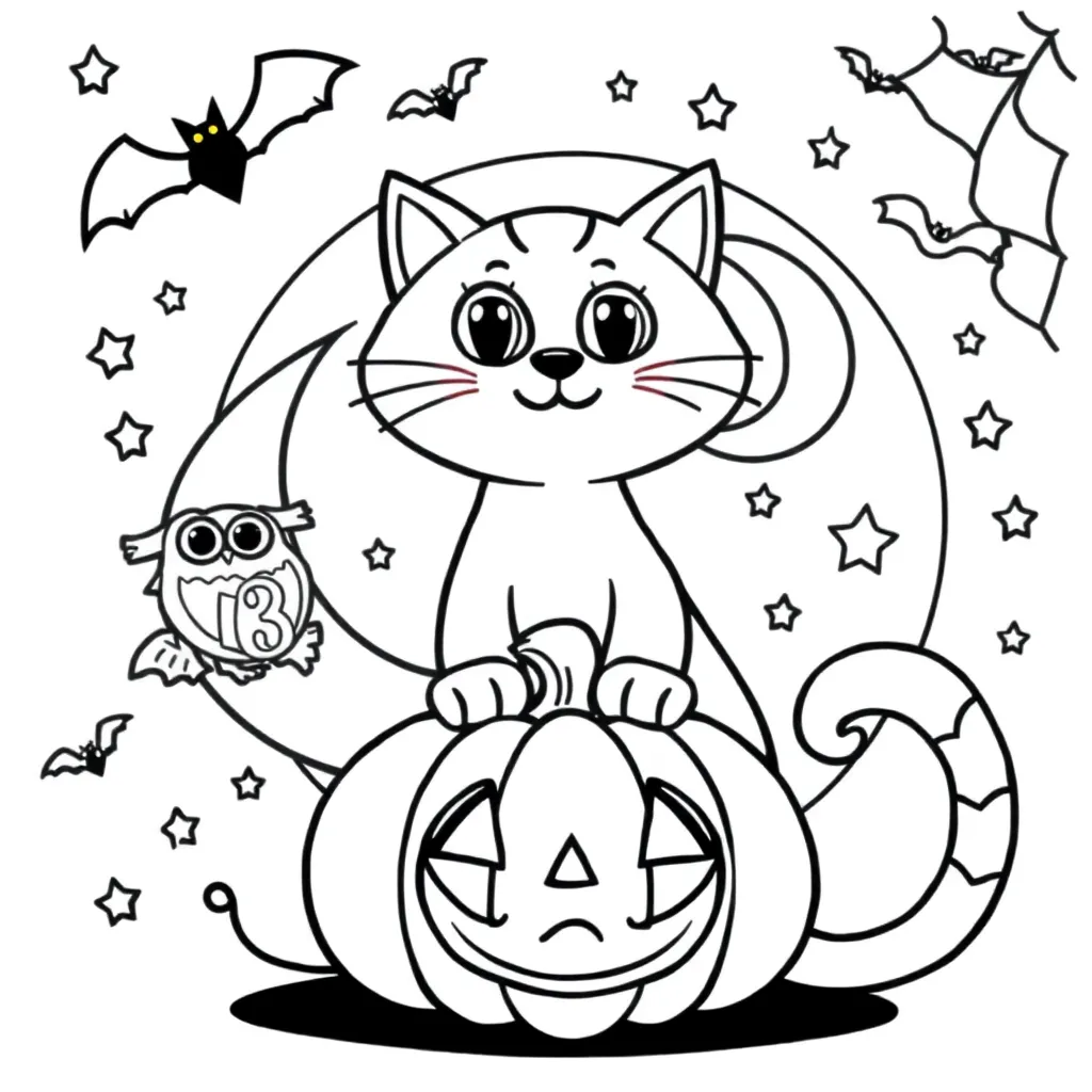 Halloween Spookachtig Kat Pompoen Griezelig coloring page for children