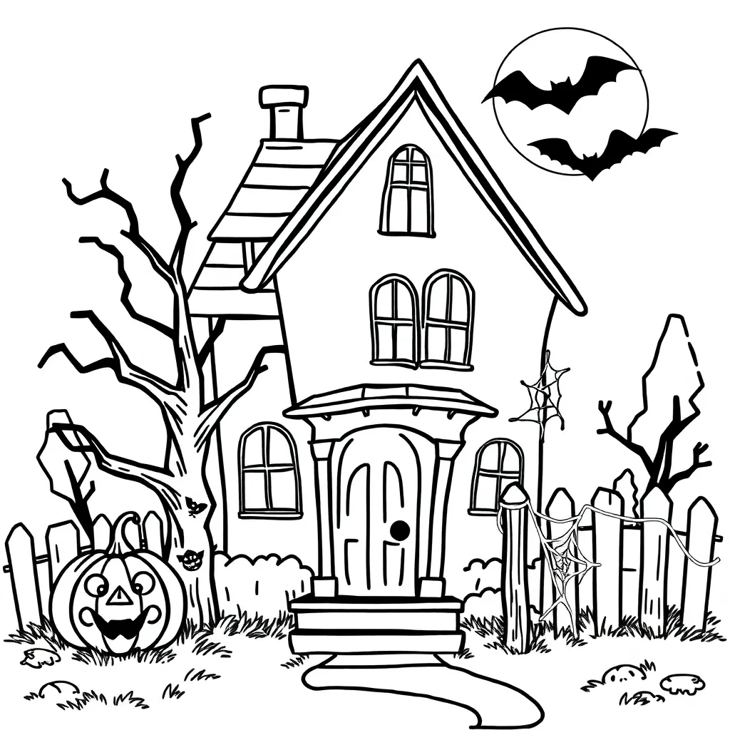 Halloween Spookhuis Pompoen Griezelig Mysterieus coloring page for children