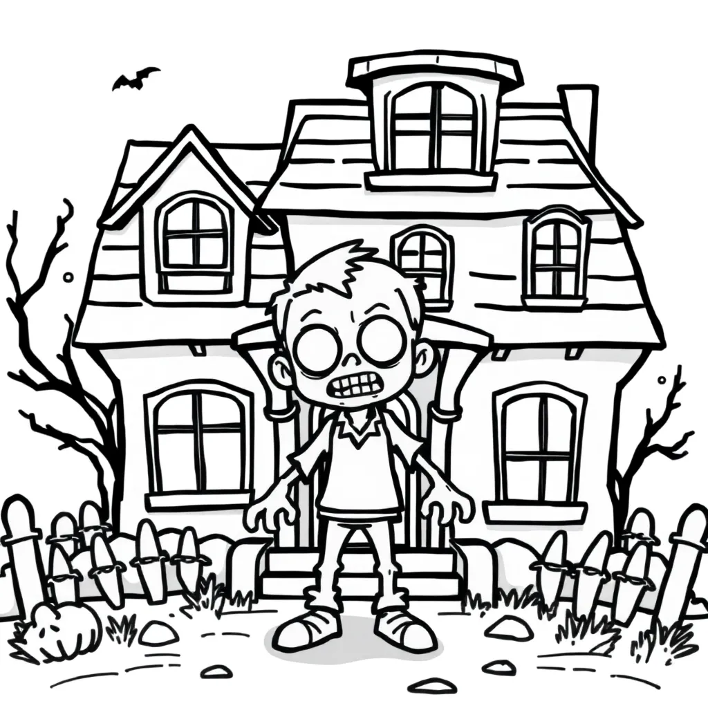 Halloween Spooky Zombie Haunted House Kinderen coloring page for children