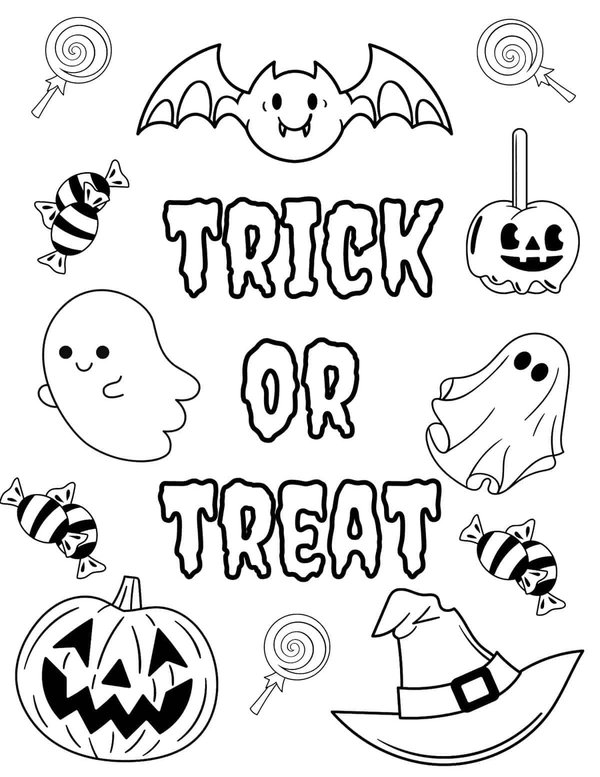 Halloween Trick Or Treat Items coloring page for children