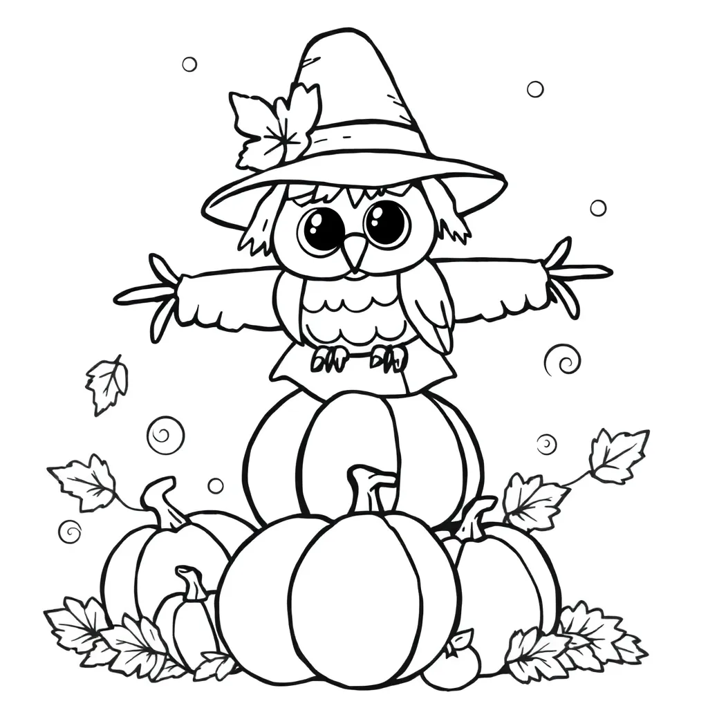 Halloween Vogelverschrikker Herfst Pompoen Uil coloring page for children
