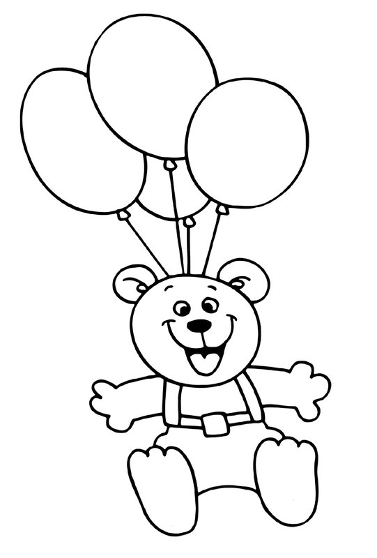 Happy Birthday Bär mit Luftballons coloring page for children