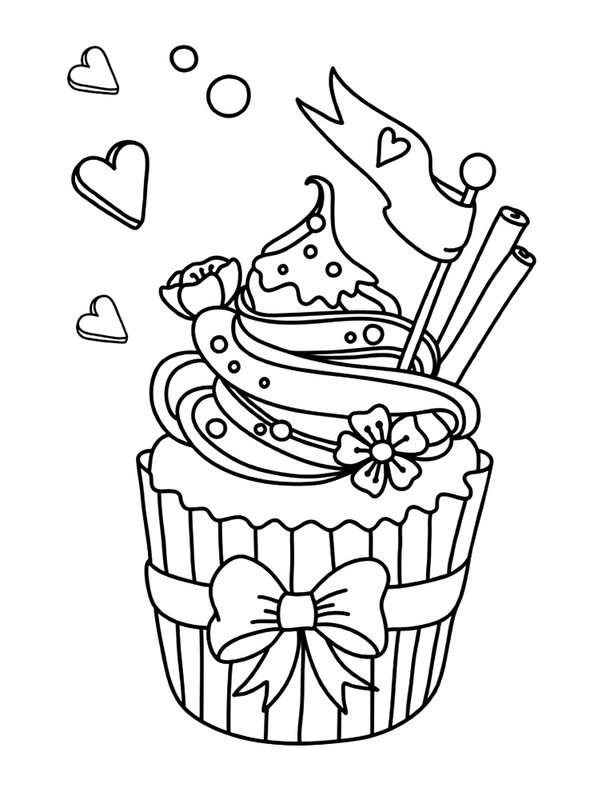 Happy Birthday Cupcake coloring page for children