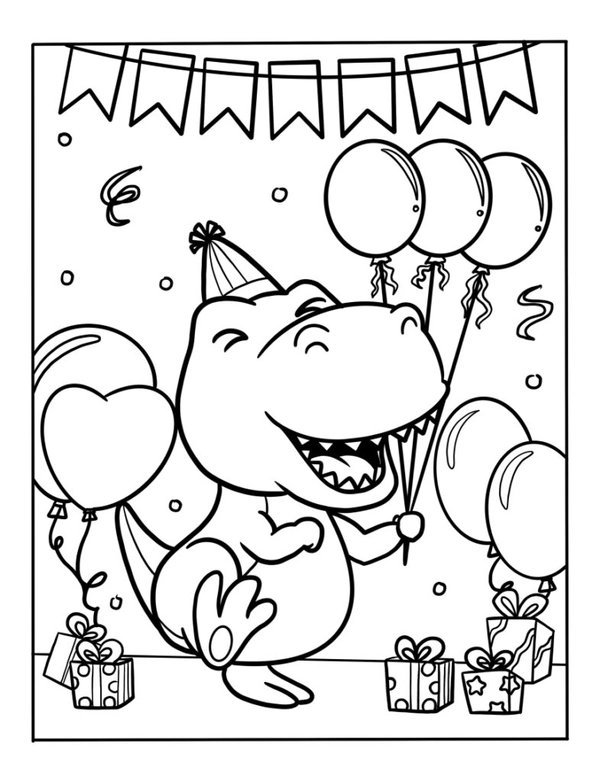 Happy Birthday Dinosaurus coloring page for children