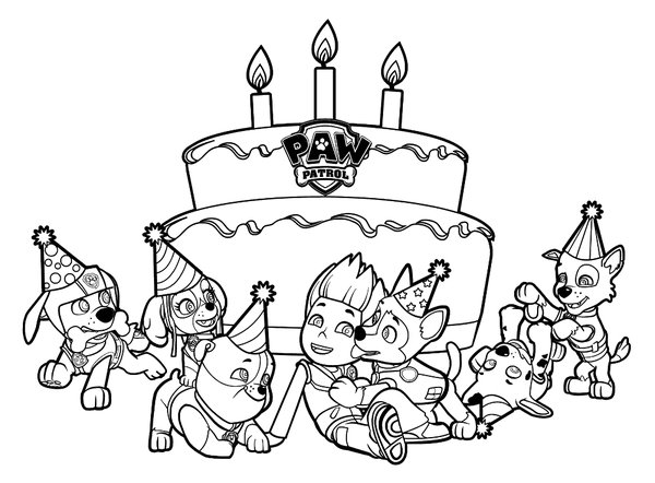 Happy Birthday Paw Patrol coloring page for children