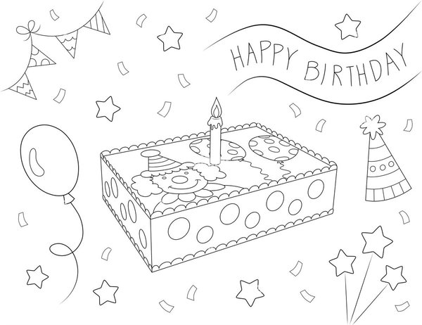 Happy Birthday Taart Clown coloring page for children