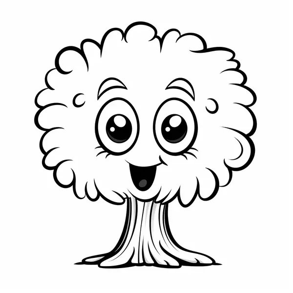 Happy Cartoon Tree coloring page for children
