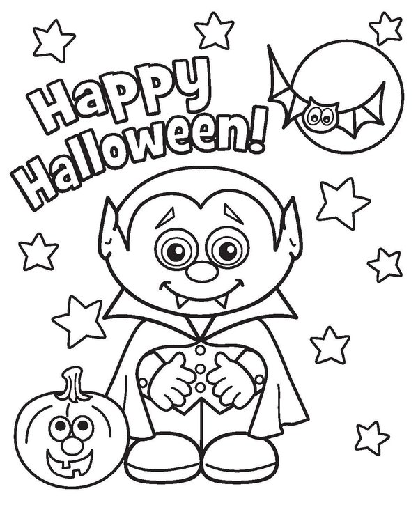 Happy Halloween Dracula coloring page for children