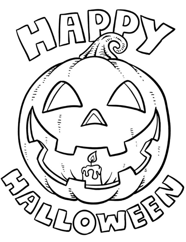 Happy Halloween Pumpkin Candle coloring page for children